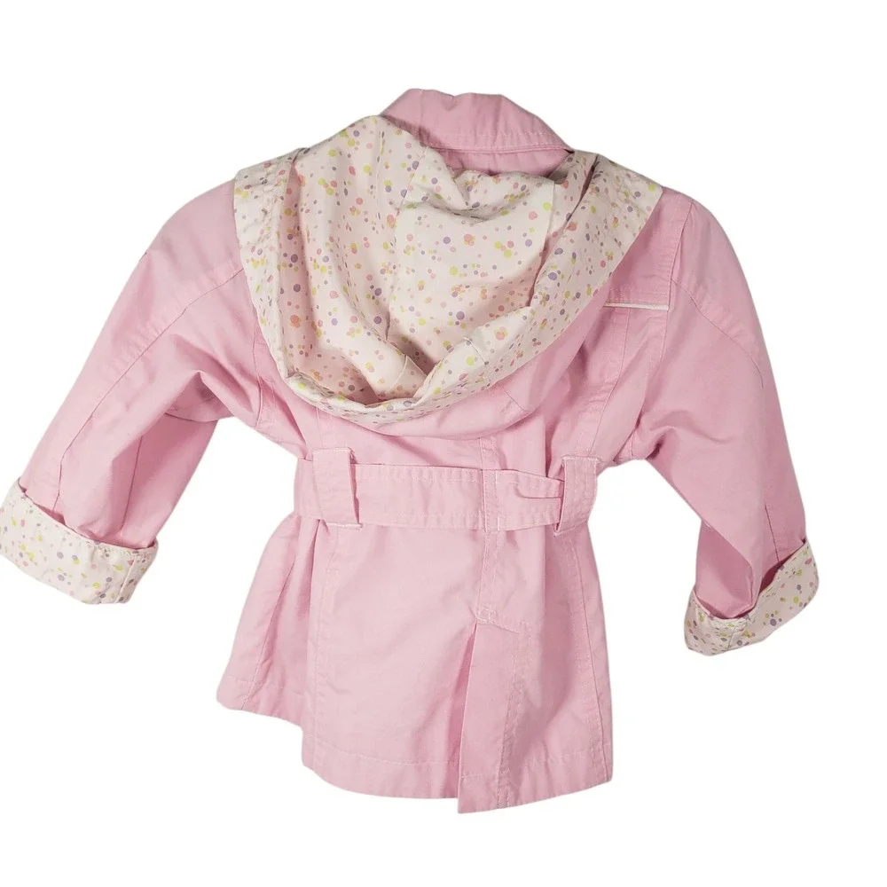 Vintage OshKosh Baby Girls Pink Trench Coat Floral‎ Embroidered Jacket 18 mths